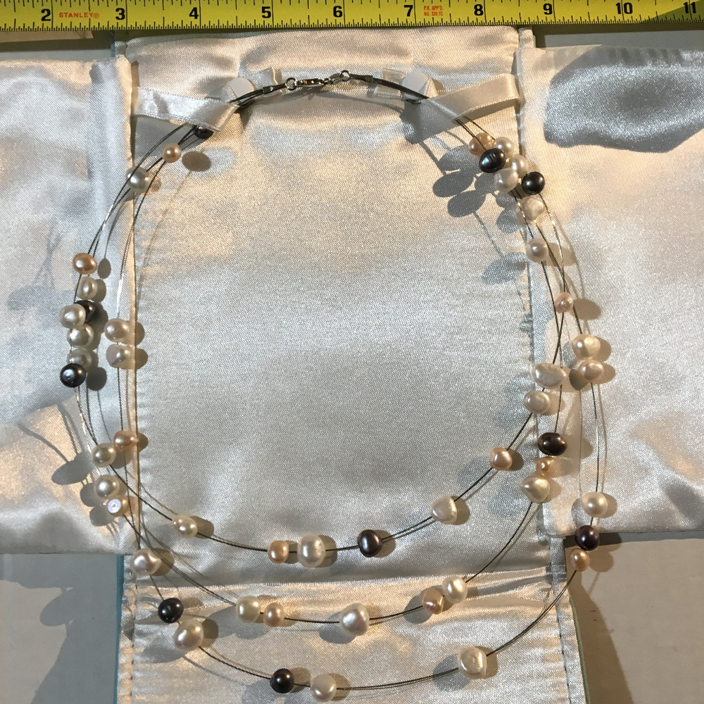 Ross Simons Sterling Silver Fresh Water & Black Pearl 2 Strand Necklace Choker